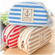 A1127 New 2014 Arrive Fashion Ladies Bag Striped Sailor Anchor Canvas Multifunction Pen Pocket Pencil Bags