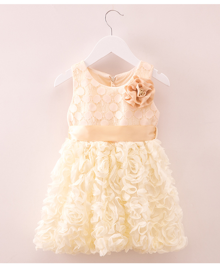 High End Children Princess font b Girls b font Party Dress Lace Flower Champagne Color Europe