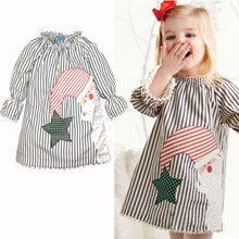 2016 Popular Christmas Baby Girls Dress Baby Girl Long sleeve Stripe Santa Party Wedding Prom Fancy Dress baby girl dress