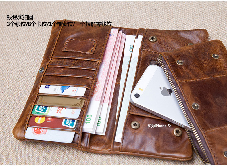 Hot Sales 2015 New Brand Men's Casual Long Wallet Genniune Leather