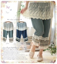 new Japanese cotton lace ruffle hippie boho mori girl patchwork pants
