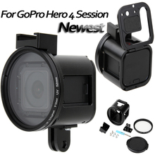 Gopro Accessories CNC Aluminium Alloy Protective Case Housing Frame Shell UV lens cover cages metal for GoPro Hero 4 Session