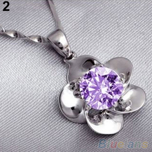 Women s 925 Sterling Silver Wintersweet Rhinestone Chain Pendant Jewelry Necklace 2KYH
