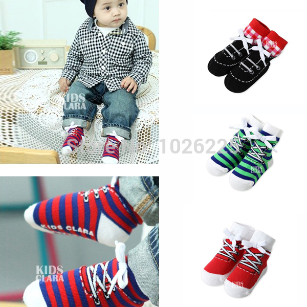 Baby Anti slip Short Stocks Infant Shoes Shape Stripe Cotton Socks 0 4Y