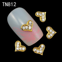 10pcs Golden Metal Heart Rhinestones 3d Nail Art Decorations, Alloy Nail Stcikers Charms Jewelry for Nail Gel/Polish Tools TN812