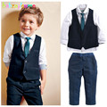 babzapleume Brand Kids Boy Clothes Gentleman Long Sleeve Shirt Pant Vest Tie 4PCS Set Wedding Children
