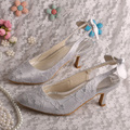 Wedopus Latest Design Summer Sandals for Women Silver Lace Bridal Shoes Small Size