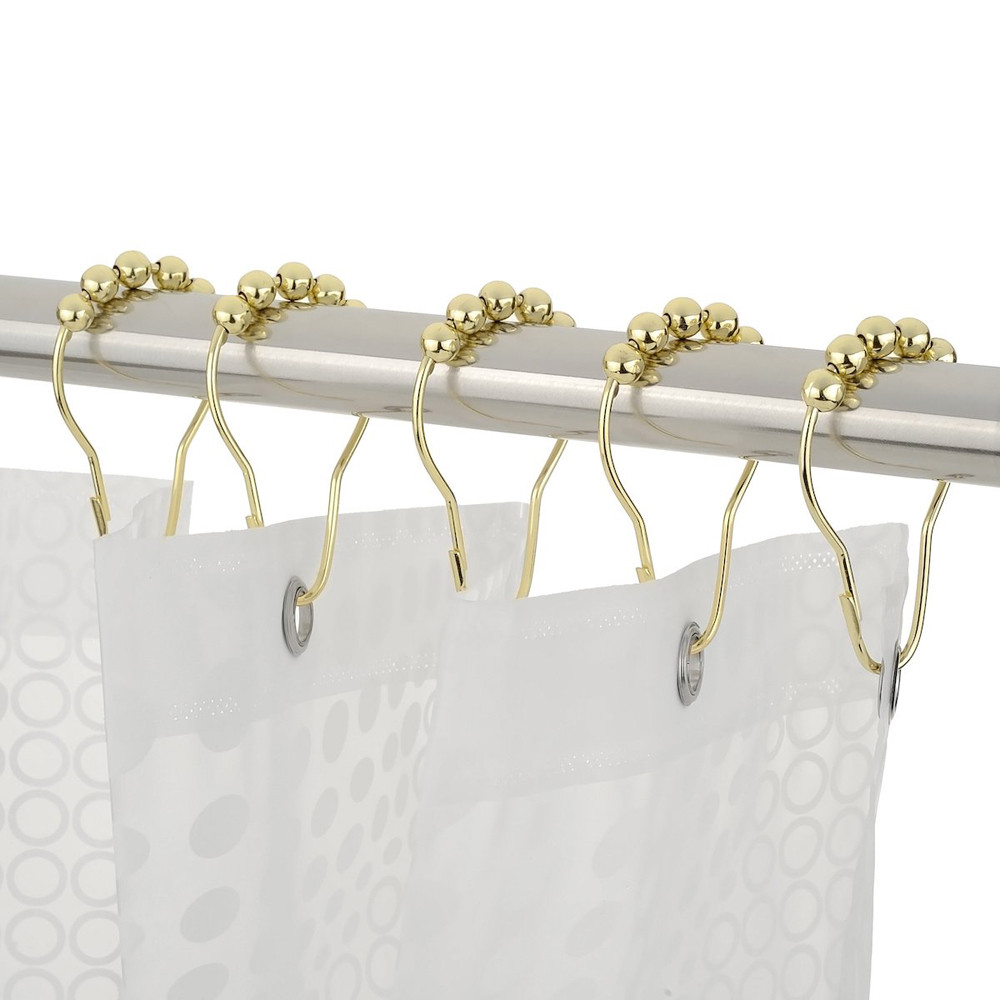 2020 Elegant Gold Shower Curtain Hooks Rolling Ball Rings Rust