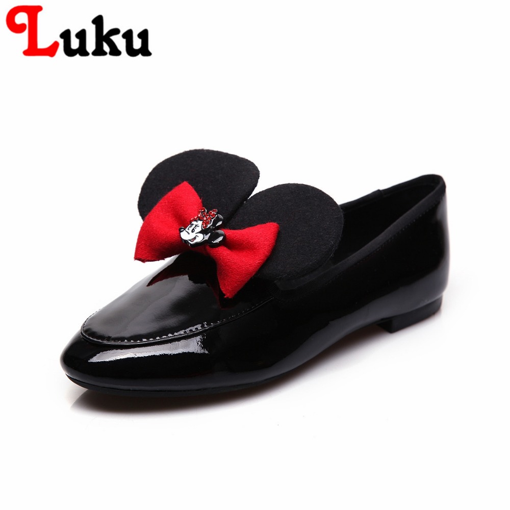 Фотография Trendy fashion cute flats with bowtie and cartoon sweet women spring slip-on loafers shoes made of high quality genuine leather