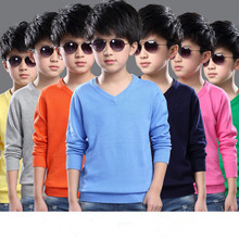 clothing Autumn 2016 children’s clothing girl boys sweater hedging solid color V-neck sweater men sweater children kids clothes