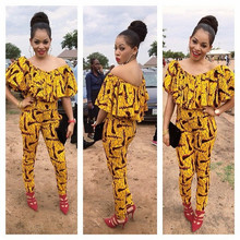 Sexy jumpsuit romper fashion african clothing yellow off shoulder long pants bodysuit women overalls sexy body femme D29-AE11-EZ