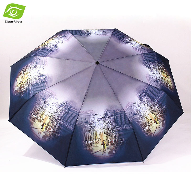 Europe Street View Oil Painting Umbrella Men And Women Unisex Windproof Sun Rain Umbrella Automatic Folding Umbrellas