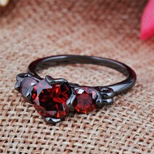 Size 6 7 8 9 10 Antique Jewelry Ruby Wedding Ring Red CZ Black Gold Filled
