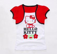 New 2015 Baby Girls Cartoon hello kitty T Shirt Kids Short Sleeve T shirt Children summer