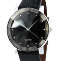 2016 Fashion Wristwatch Luxury Quartz Sport Military Stainless Steel Dial Leather Band Wrist Watch Men Black