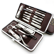 Free Shipping Hot Sale! Nail Clipper Kit Nail Care Set 12 pcs Pedicure Scissor Tweezers Knife Ear pick Tools Set + 1 PCS PU Box