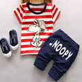 2016 New Summer Tracksuit Children Cotton Stripe Clothing Sets Baby Boys Cartoon Dog Clothes Sets Kids