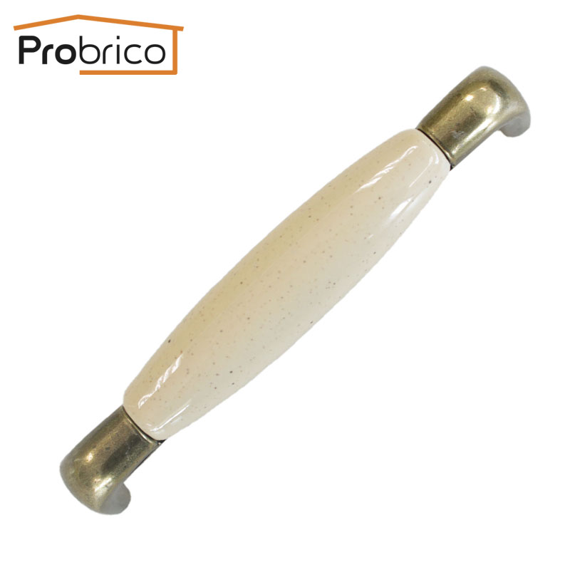 Probrico Wholesale 100 PCS Porcelain Furniture Cabinet Handle PD26037ANB128 Zinc Alloy Ceramic Antique Brass Kitchen Drawer