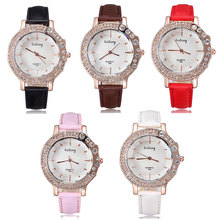 Newest style 2014 fashions designer ladies kawaii watches brand leather strap crystal rose gold watch quartz