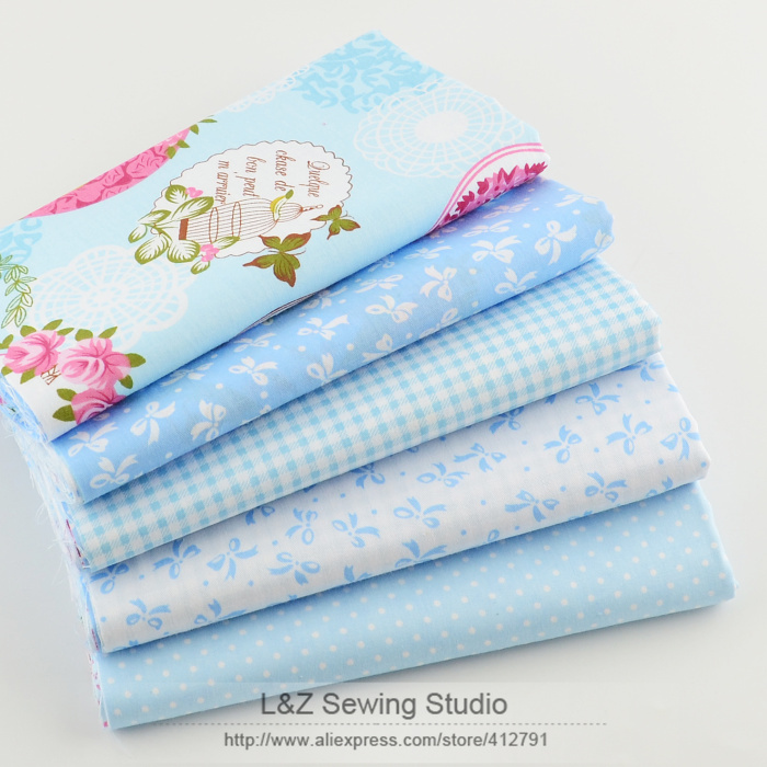 40cm 50cm 5pcs Blue Cotton Fabric Fat Quarter Quilting Patchwork Tissue Kids Baby Bedding Textile For