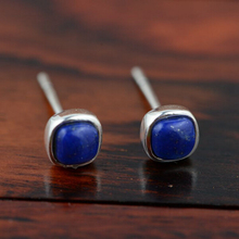 free transport Lapis lazuli Thai silver Stud earrings 100% pure 925 Sterling Silver earring for girls Jewellery WE465