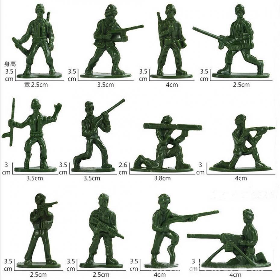 100 pcs Military Plastic Toy Soldiers Army Men Green 5cm Figures 12 Poses 