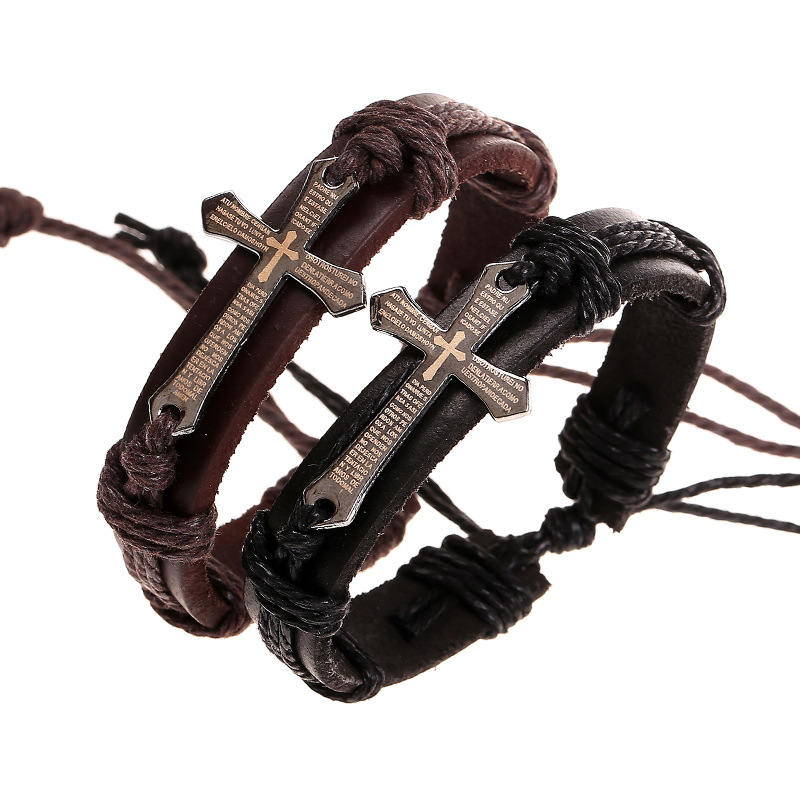 2016 Fashion Leather Bracelets For Man Women Fashion Jewelry Accessories Cross Bracelets Free Size Men s