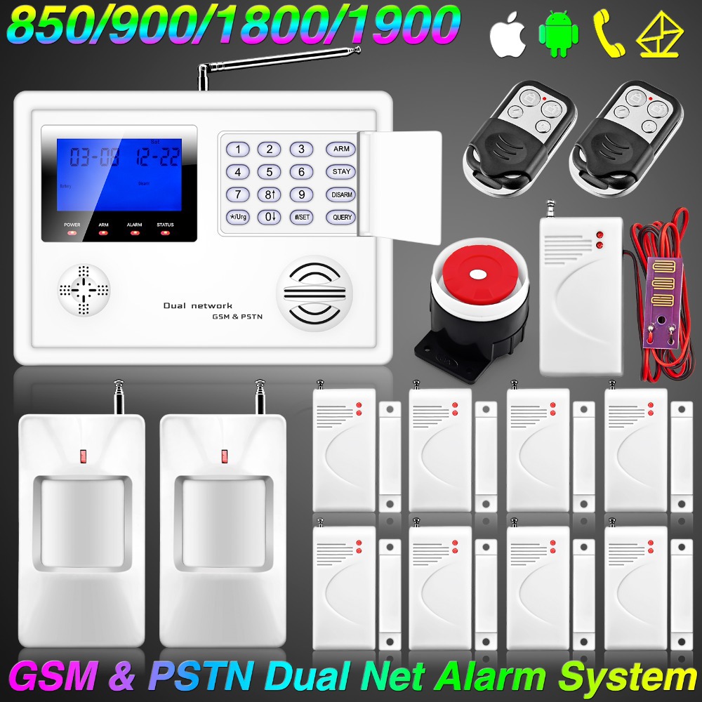 DHL/EMS Free shipping! Dual Nets GSM PSTN Wireless Home Burglar Alarm Security System Smoke Sensor Voice PIR Glass Breaking