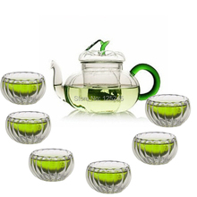 1 heat resistant glass teapot +6 double wall tea cups 7pcs/set free shipping