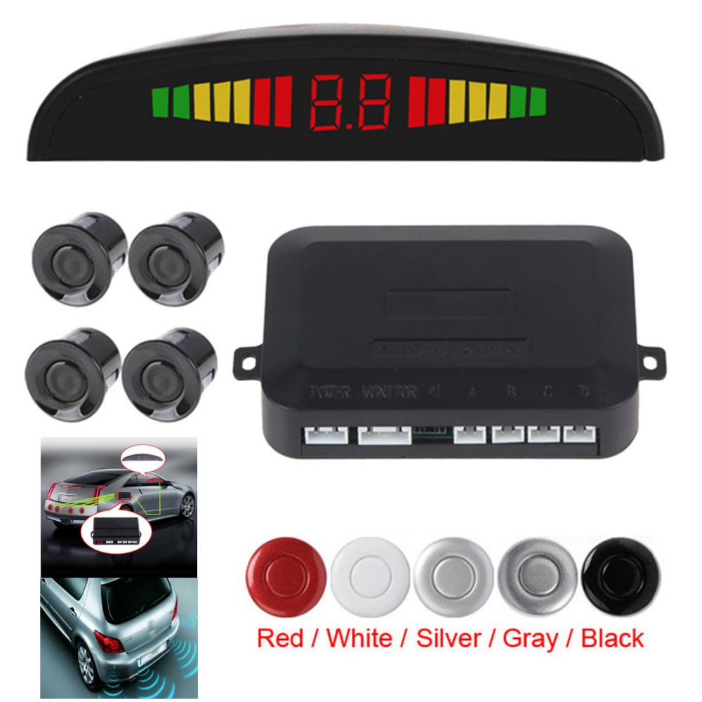 Smart and Small Ultrasonic 4 Car Reverse Car Parking Sensor System with Audible Alarm LED Screen
