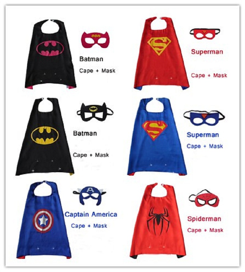 Children Superhero Cape (1 Cape +1 Mask) Captain America Superman Spiderman Batman Capes For Kids Party Cosplay Birthday Gift