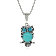 Women’s Vintage Style Owl Turquoise necklace Silver Plated Female Decoration Jewelry