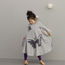 European and American style girls butterfly printed long dresses Kid’s mid-calf bohemian dress Partent-child activity dresses