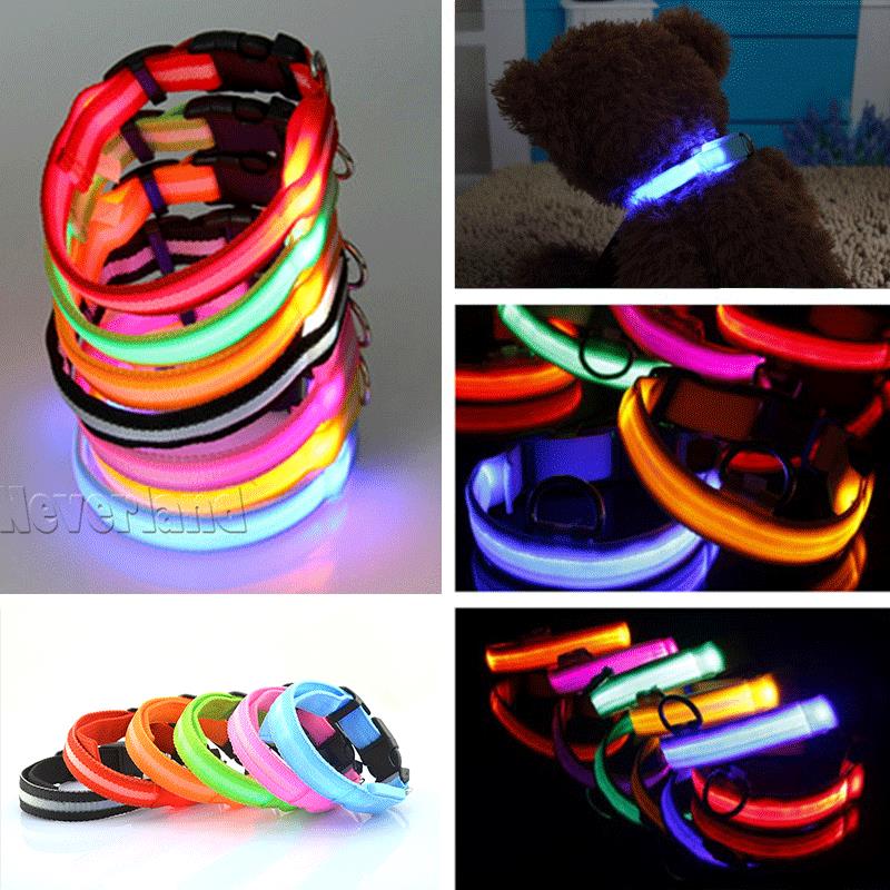 LED Nylon Pet Dog Collar Night Safety LED Light up Flashing Glow in the Dark Lighted
