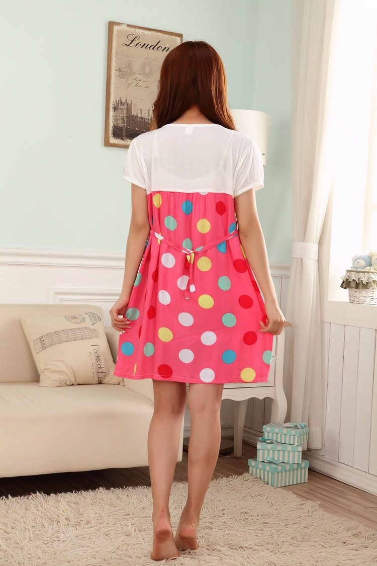 Colorful dots Pink casual dress for pregnant clothes summer maternity wear nursing clothes for pregnancy breast feeding clothing 1