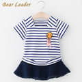 Bear Leader Girls Sets 2017 New Children Clothing Sets Cartoon Striped shirt Danim Skirt 2Pcs for