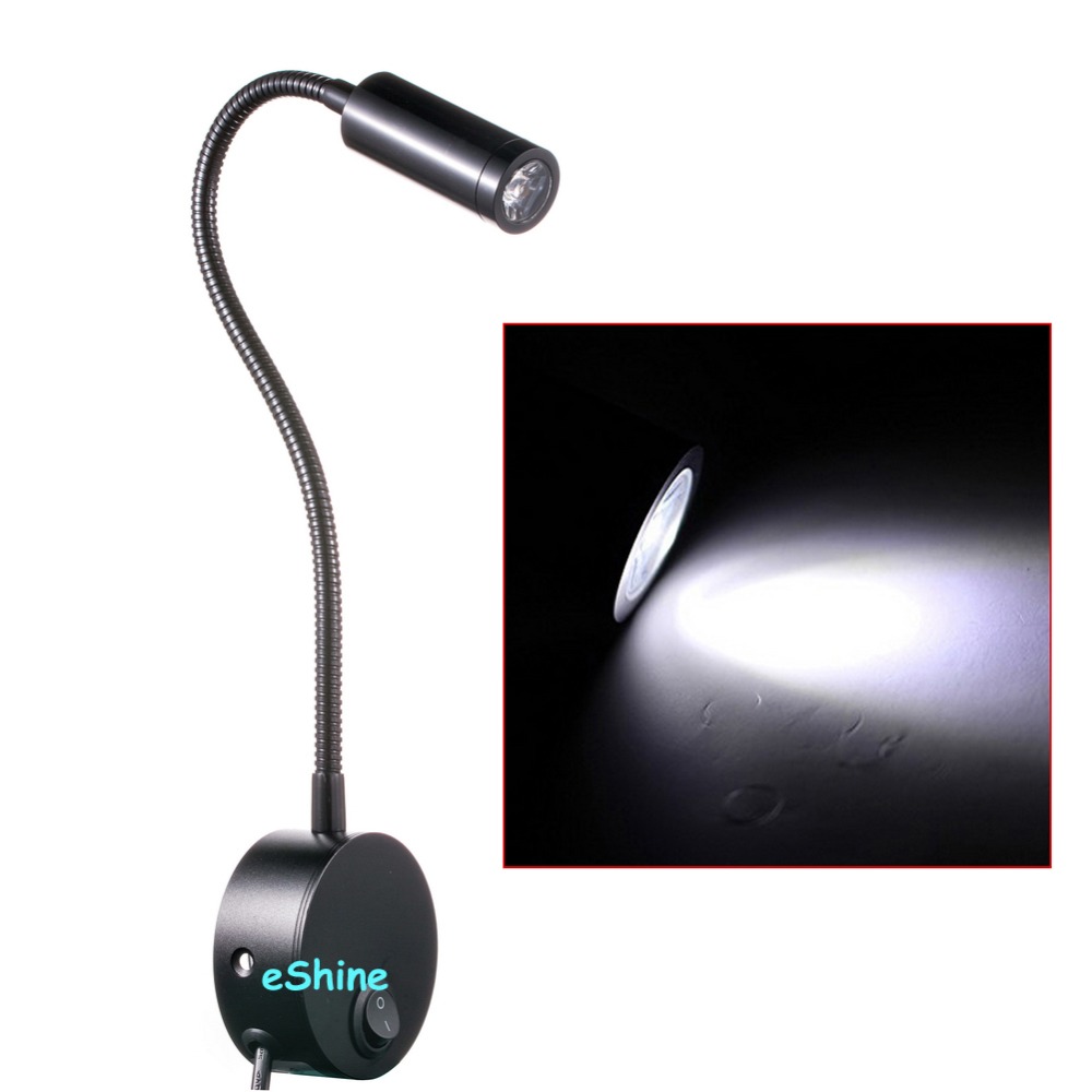 Black Nature White Flexible Plug Wired 3 Watts 3W Gooseneck Led Wall Light Sconce Lamp Lighting ...
