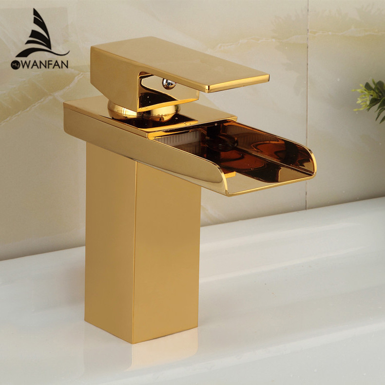 Free Shipping Modern Bathroom Products Golden Finished Hot and Cold Water Basin Faucet Mixer,Single Handle Tap Wholesale YB-337K