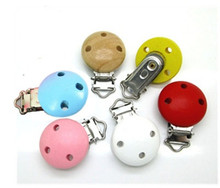 5PC Pacifier Clips Wooden Round mixed color For Baby 44x29mm XP0069