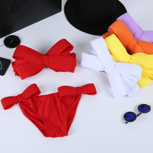 New Summer Beach Fashion Sexy Swimwear Solid big bow Bikini bowknot Swimsuit Low Waist Bathing Suit
