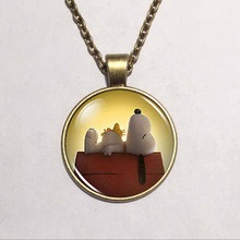 Steampunk The Peanuts Movie necklace white dog chain 1pcs/lot Glass mens Animaion Pendant women new jewelry child toy boy