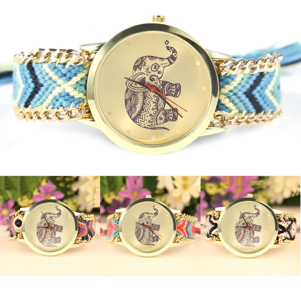 Women s Braid Watches Fashion Design Lovely Animal Elephant Pattern Wristwatches Bracelet Watches wristwatch watches for