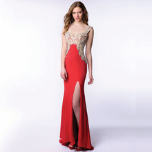 2016 New Vestido De Festa Elegant Long Blue Red Black Spandex Prom Dresses Sexy Backless Beaded Cheap Evening Party Gown R053104