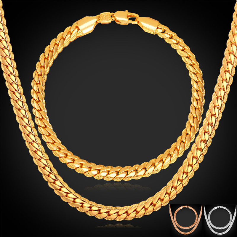 Gold Chain For Men Necklace Bracelet Set 18K Real Gold/Rose Gold Plated 18K Stamp Hot Fashion ...