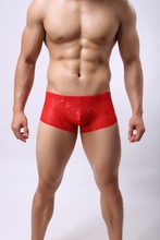 2015 new men’s boxers men faux silky lace high quality see through transparent sexy underwear men N-9