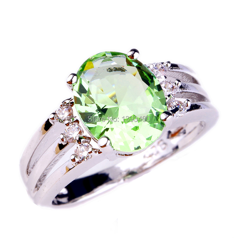 2015 New Fashion Jewelry Green Amethyst 925 Silver Ring Size 6 7 8 9 10 Oval