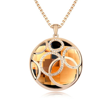 Women Round Pendant Necklace Wholesale Vintage Long Sweater Chain Necklace Gold Plated Charm Jewelry 7472