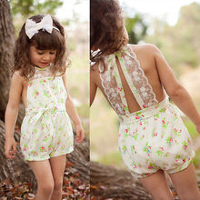 Pretty Girls Floral Playsuit One-piece Kids Baby Romper Shorts Lace Clothes 2-7Y
