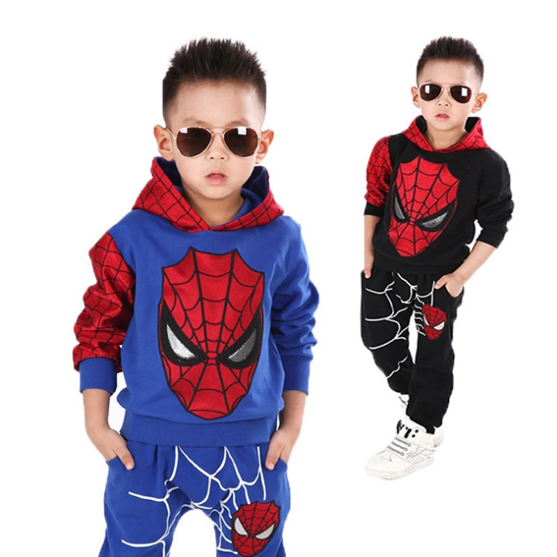 2015 NEW retail spiderman kids clothing sets children fashion cartoon summer shirt pants boys tees pants