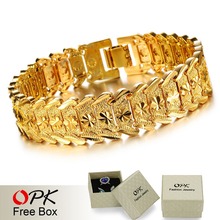 OPK JEWELRY Luxury 18K Real Gold plated Bracelet & Bangle Wide Surface 17mm Attractive Men Jewelry Top Workmanship 398